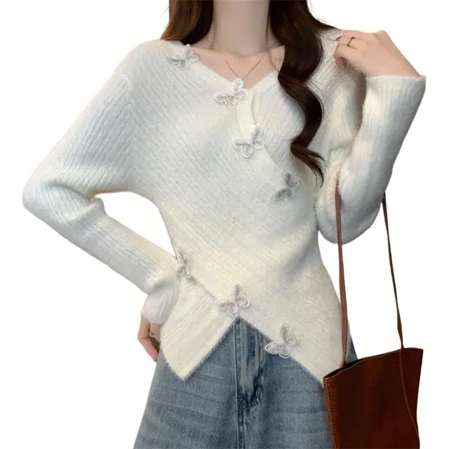 沐晓欣 款设计感交叉蝴蝶结衣内搭针织衫 女款