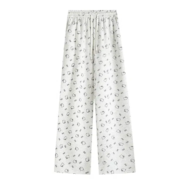 思蓓儿 可爱印花直筒女秋季时尚韩版宽松阔腿裤拖地遛弯裤休闲裤 女款