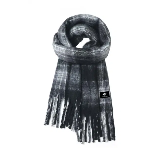 俞兆林 经典黑白加大加厚格纹撞色含羊毛保暖 聚酯纤维 绒线围巾 男女同款情侣款