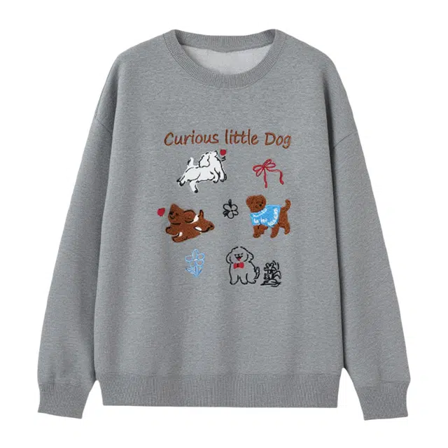 潞优野 可爱卡通舒适休闲时尚百搭刺绣松弛感圆领卫衣 女款