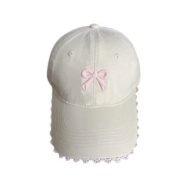 艾佳微 蝴蝶结棒甜美大头围圆脸加大加深帽檐显脸小蕾丝帽 棉 鸭舌帽 男女同款情侣款