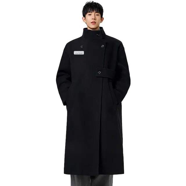 艾梵斯贝 美式复古潮流毛呢中长款经典简约设计款轻奢高级感英伦风无性别日常通勤百搭宽松休闲时尚商务气质情侣款大衣 男女同款