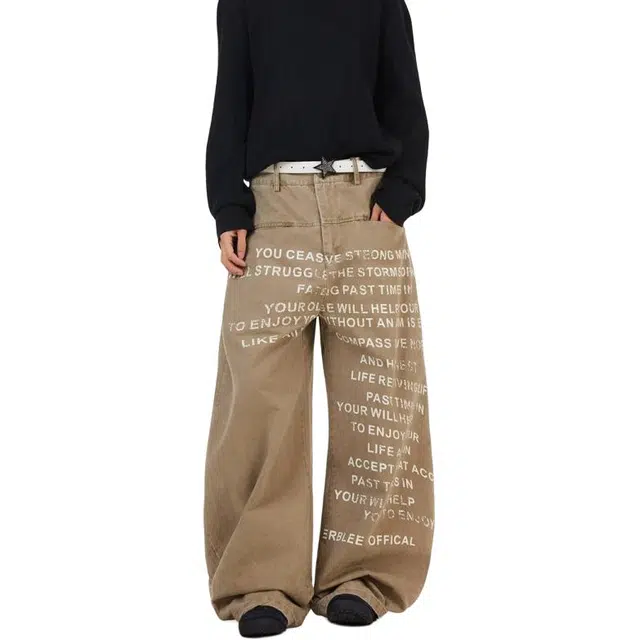 加荣 美式水洗字母印花阔腿工装裤男早秋慵懒宽松休闲裤男装小众设计感弯刀裤男款青年帅气学生潮流裤子复古潮牌直筒长裤 男女同款