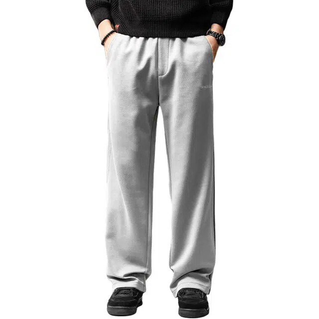 贵色 美式复古慵懒风设计条纹针织卫裤潮牌宽松大码直筒百搭通勤外穿垂感运动裤休闲裤 男女同款