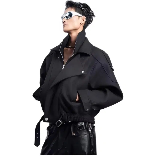 木木兔 美式复古毛呢假两件翻领短款外套高级感夹克 男款