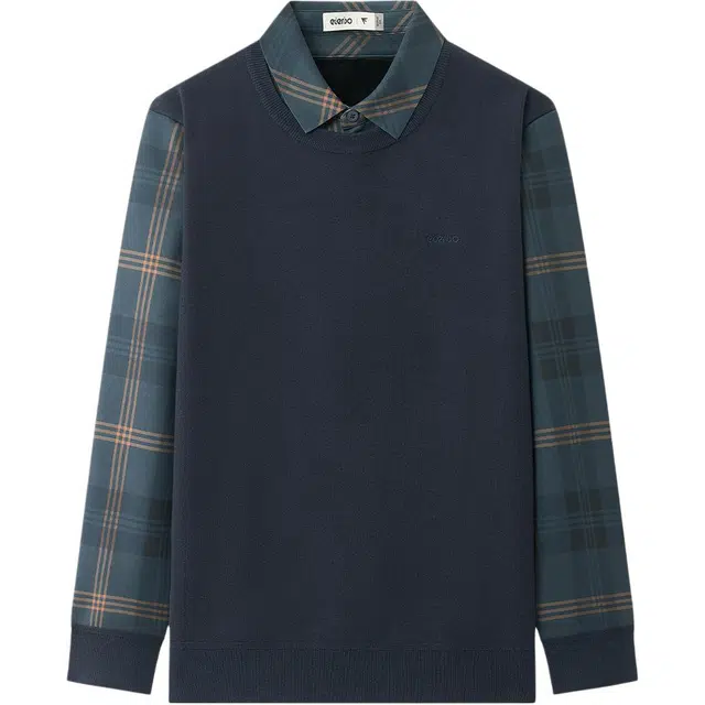 爱登堡 假两件衬衫绣花简约轻奢休闲百搭保暖打底通勤出行抗皱易打理不变形免烫舒适耐穿针织衫 男款