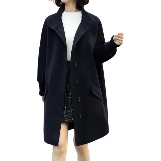 纤丝鸟 时尚宽松休闲显瘦气质百搭外套简约大方长袖大衣 女款