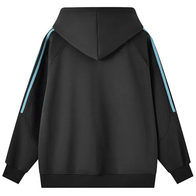 而度 美式复古字母印花连帽侧边撞色条纹宽松拉链开衫百搭上衣卫衣 男女同款