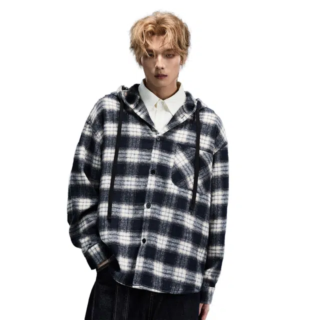 隐狼世家 连帽潮牌复古休闲百搭衬衫 男款