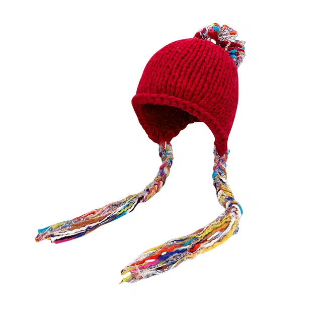北极绒 彩色流苏民族风甜美护耳时尚保暖针织帽 聚酯纤维 绒线帽 男女同款情侣款