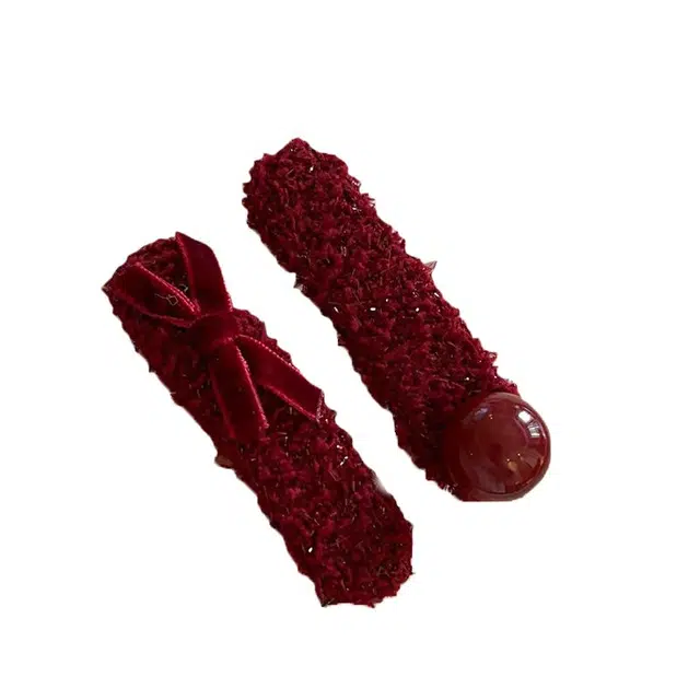 左欧 韩国蝴蝶结毛绒圆珠掰掰夹高级感毛毛侧边 布艺 发夹 女款