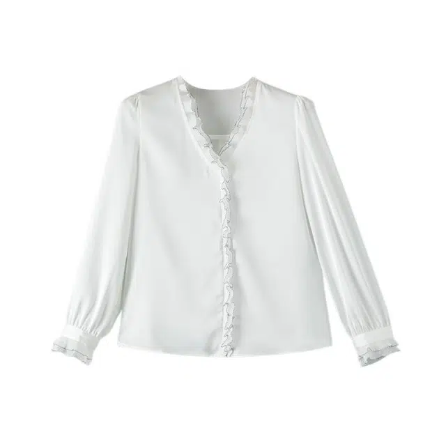 晚白 面料挺括饱满花边领设计亲肤细腻衬衫 女款