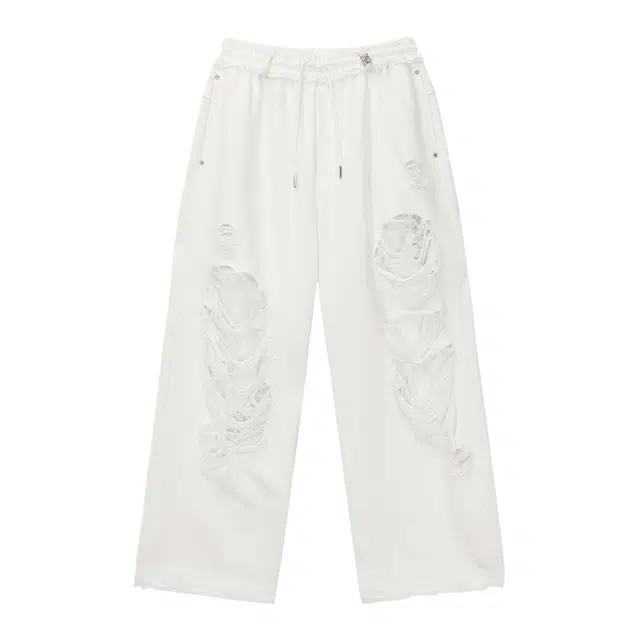 TREEMINGBIRD Scratch Damage Wide Sweat Pants