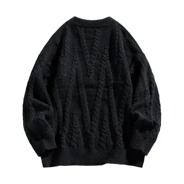 棉基因 纯色不规则提花情侣款秋冬季圆领针织线衫打底衫粗麻花宽松套头加绒加厚毛衣 男女同款