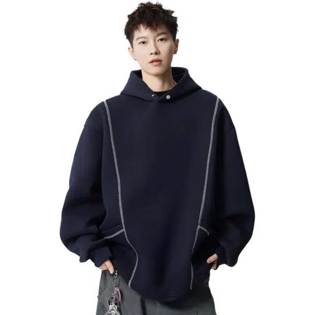 加荣 美式连帽时尚宽松硬挺衫青少年痞帅松弛慵懒风简约纯色套头潮流百搭卫衣 男女同款