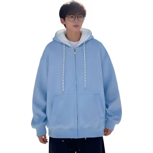 华夏儿女 韩系松弛感廓形外套复古休闲宽松春秋季穿搭撞色拼接设计潮流痞帅百搭开衫连帽卫衣 男女同款