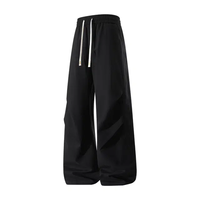 空白町 纯棉高街个性学院风痞帅纯色简约高级感时尚中腰长裤子户外通勤直筒工装潮流系带百搭宽松休闲裤 男女同款