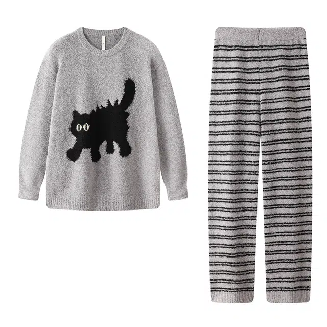 宫蝶 软乎乎半边绒保暖卡通家居服休闲可外穿加厚御寒冬季睡衣套装 女款