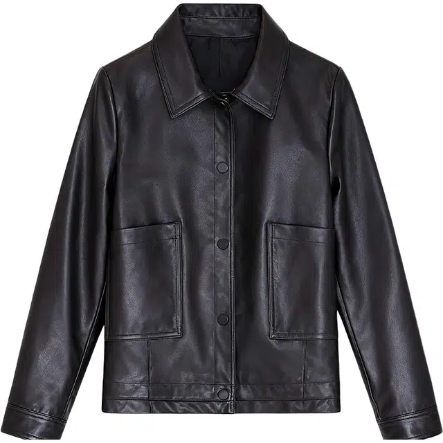 潞优野 轻奢气质经典修身时尚绵羊皮真皮百搭短款皮夹克外套女小个子植鞣皮衣 女款