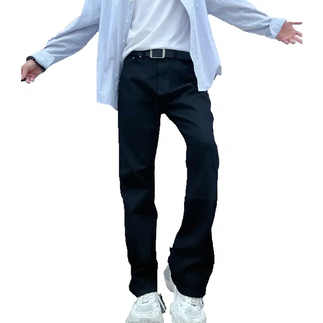 八哥 弯刀微喇无性别主义美式经典高街风水洗做旧基础款中腰显高休闲宽松新款拉链百搭弹力微喇软牛仔裤 男女同款