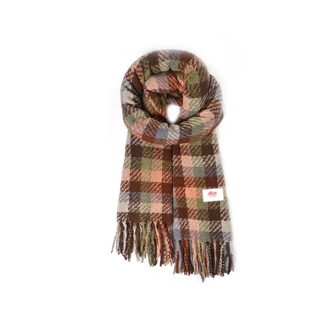 浪莎 韩版氛围感流苏彩色格子保暖 心动礼盒装 聚酯纤维 绒线围巾 男女同款情侣款