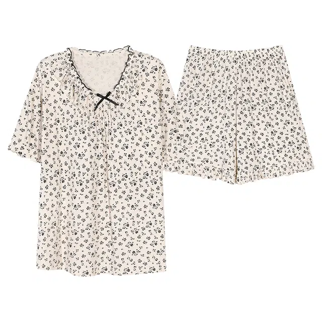 图兰朵 居家休闲便捷外出简洁大方柔软舒适亲肤可外穿套头圆领免穿文胸睡衣套装 女款