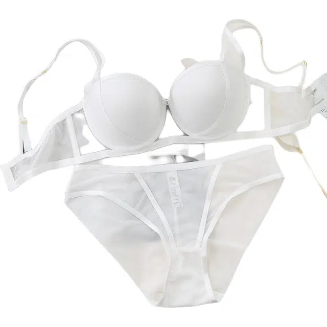 皇室品轩 欧美性感小胸显大聚拢防下垂文胸光面撞色绑带调整型内衣裤套装 女款