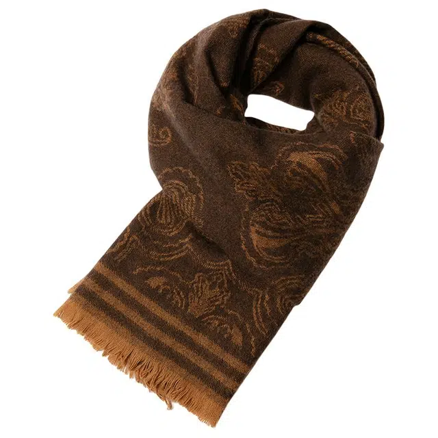 恒源祥 复古提花保暖柔软时尚舒适 羊毛 绒线围巾 男女同款情侣款