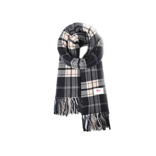 浪莎 韩版经典格纹流苏秋冬季高级感减龄加厚保暖披肩 心动礼盒装 聚酯纤维 绒线围巾 男女同款情侣款