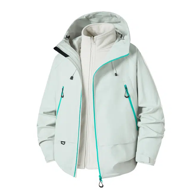 海尔斯 户外可拆卸徒步三合一摇粒绒连帽夹克外套 男女同款