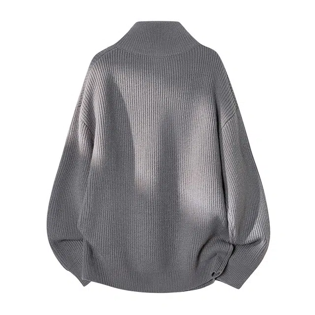 棉基因 美式高级感针织纹理纯色简约长袖立领拉链套头上衣保暖宽松休闲毛衣 男女同款