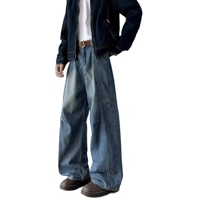 如续 美式高街风直筒基础款设计感长裤潮牌痞帅宽松阔腿舒适通勤牛仔裤 男女同款