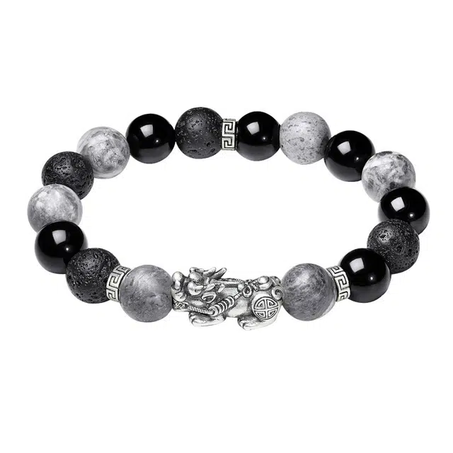 琛宬 【八方来财财源滚滚】安康纳福平安招财守护神十二生肖本命年吞金兽貔貅新中式转运珠事业高升复古文玩 黑曜石 手串 男款