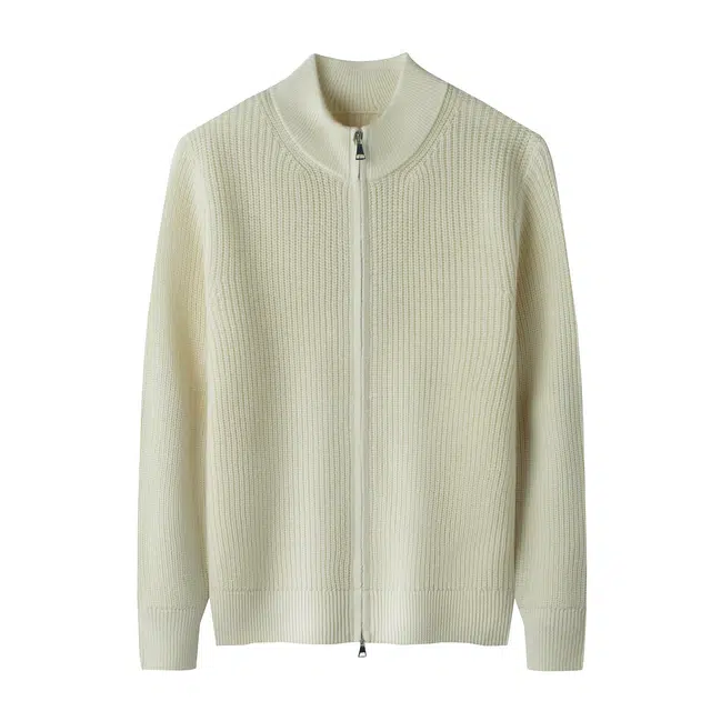 比利斯山羊 粗针拉链外套纯色高领长袖加厚保暖时尚休闲精纺毛衣羊毛衫 男款