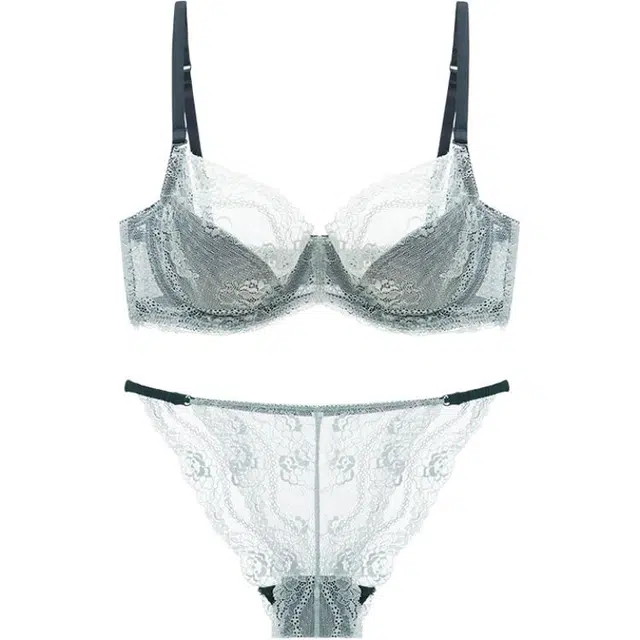 皇室品轩 欧美无海绵大胸显法式超薄透气性感蕾丝女文胸女内衣裤套装 女款