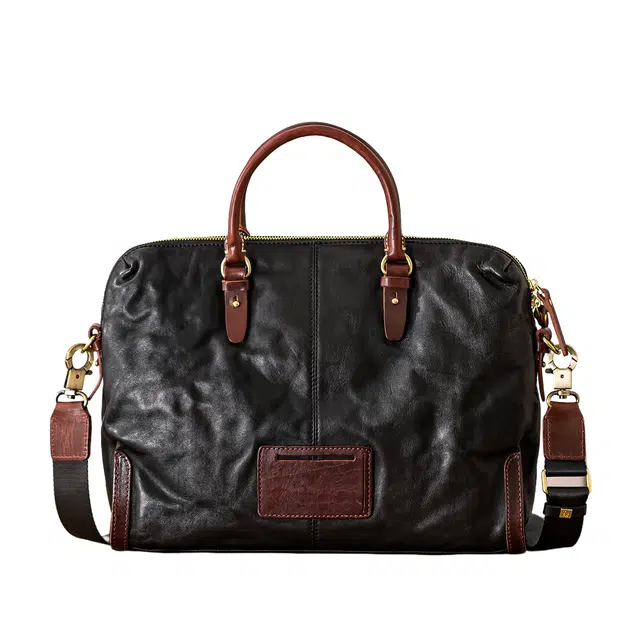 后步 不撞款设计复古百搭休闲商务日常通勤 头层牛皮 公文包 男款 黑色