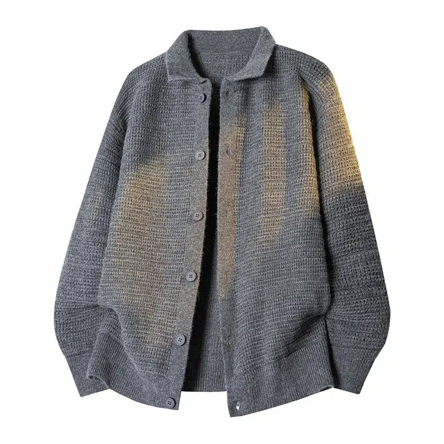 棉基因 老钱风高级感纹理设计款针织开衫时尚百搭简约长袖立领拉链保暖宽松休闲毛衣 男女同款