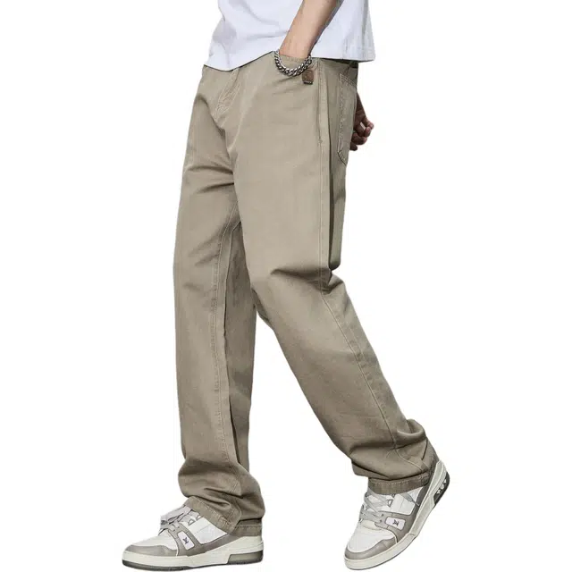 隐狼世家 宽松直筒阔腿纯色中腰长裤休闲裤 男款