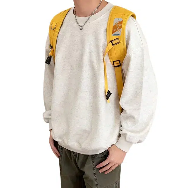 北欧攻略 秋冬加绒加厚基础款圆领套头衫宽松大码痞帅情侣学生外穿内搭叠穿打底衫长袖高品质卫衣 男女同款