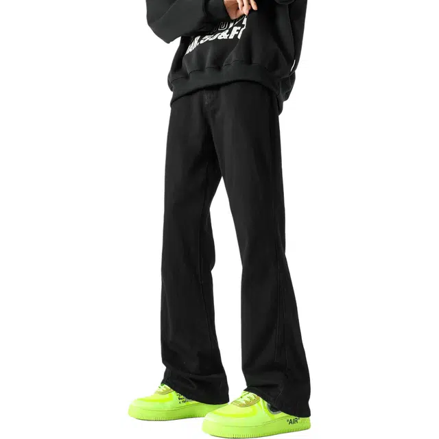 图兰朵 美式复古纯色高街水洗做旧中腰高级感修身弹力垂感柔软不硬通勤百搭阔腿牛仔裤 男女同款