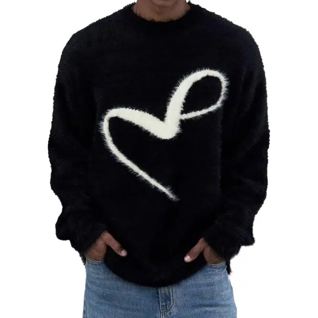 大格子与黑猫 仿水貂毛提花毛衣秋冬宽松情侣上衣 针织衫 男女同款