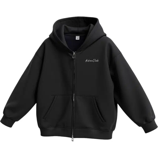 爱肯 美式复古高街学院风潮牌高级感简约基础款宽松休闲百搭舒适落肩长袖连帽纯色开衫拉链卫衣 男女同款