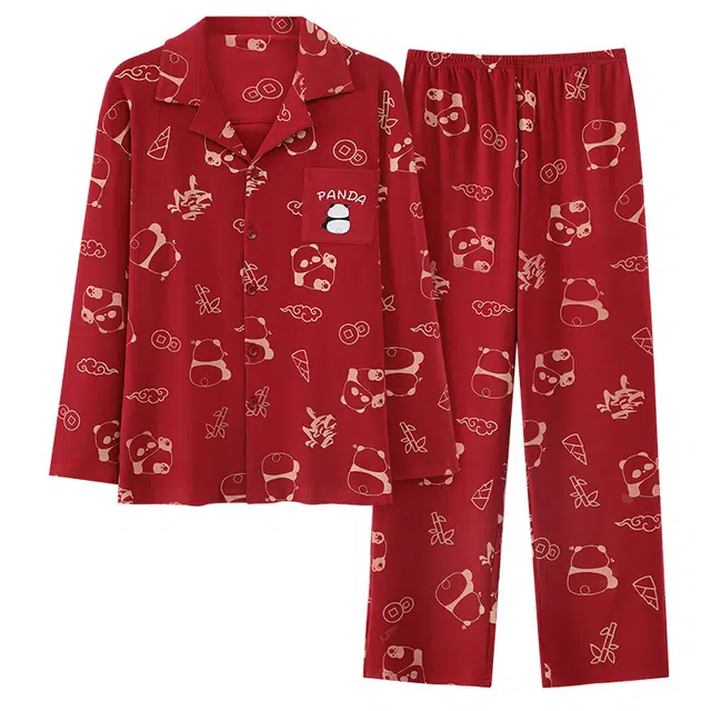 芬腾可安 喜庆秋冬季经典保暖锁温亲肤柔软少年感家居服睡衣套装 男款