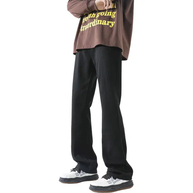 图兰朵 美式复古高街水洗做旧中腰舒适百搭通勤微喇弯刀牛仔裤 男女同款