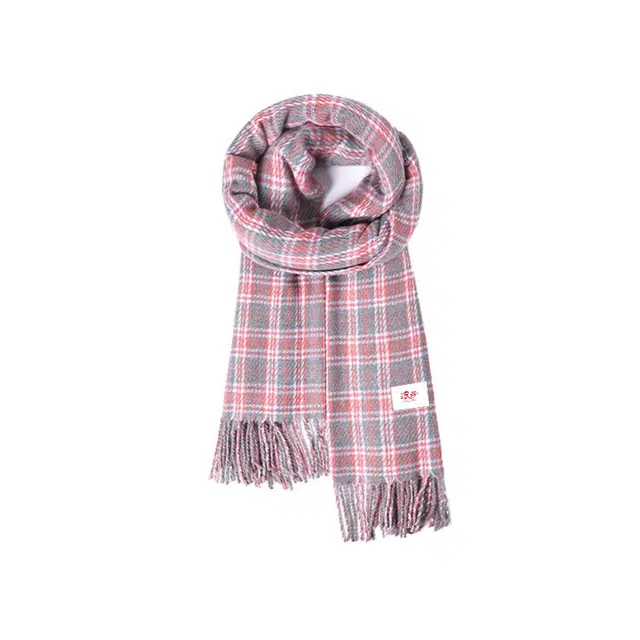 浪莎 时尚密码格纹双面 保暖学院文艺风流苏 聚酯纤维 绒线围巾 男女同款情侣款