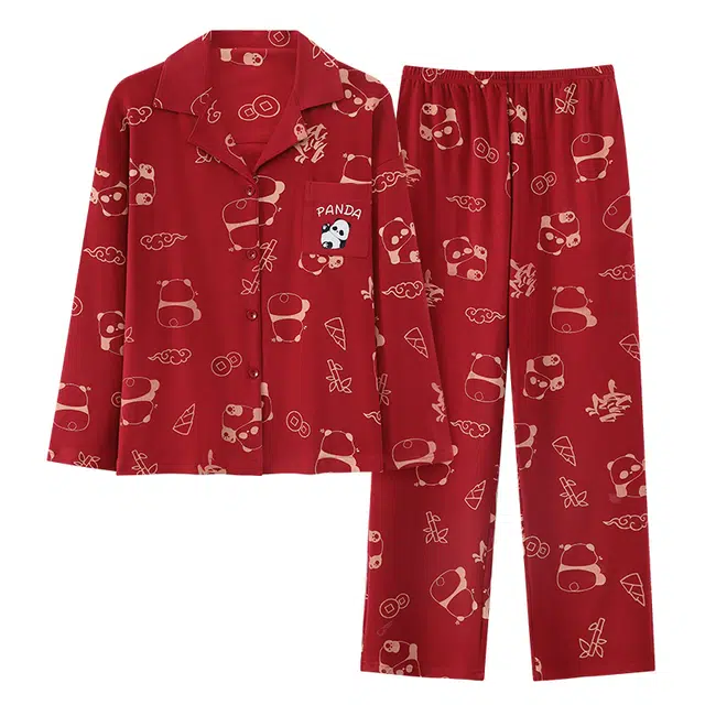 芬腾可安 喜庆秋冬季情侣款保暖柔软亲肤显瘦舒适家居服睡衣套装 女款