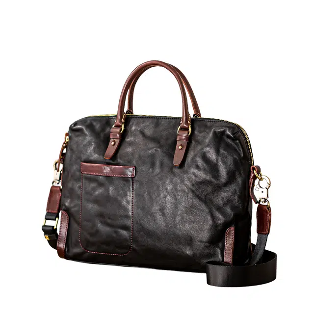 后步 不撞款设计复古百搭休闲商务日常通勤 头层牛皮 公文包 男款 黑色