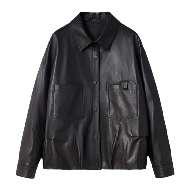 潞优野 高端进口简约真皮绵羊皮短外套时尚百搭宽松植鞣头层皮衣 女款