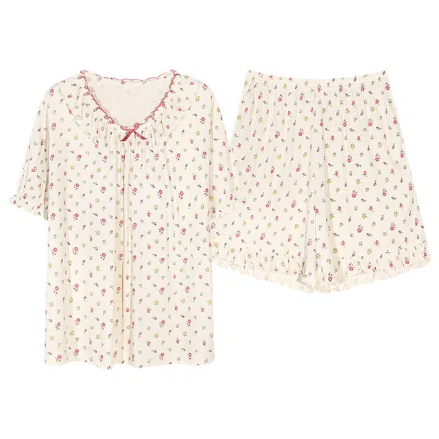 图兰朵 带胸垫甜美舒适时尚满印花色夏季睡衣套装 女款