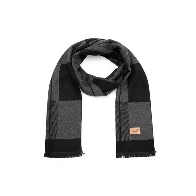 肯默 拼色格子简约 聚酯纤维 绒线围巾 男女同款情侣款